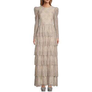 Antonio Melanix Born on Fifth Metallic Lace Long Sleeve Tiered Ruffle Maxi Dress